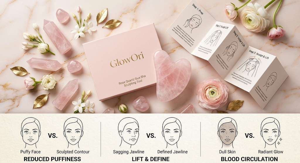 GlowOri Gua Sha — Rose Quartz Sculpting Tool