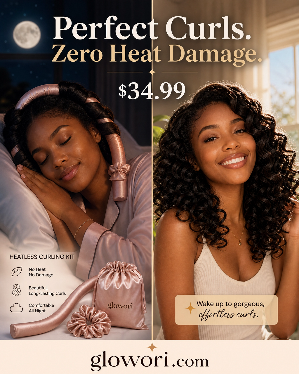 GlowOri CurlSet lifestyle — perfect curls zero heat damage