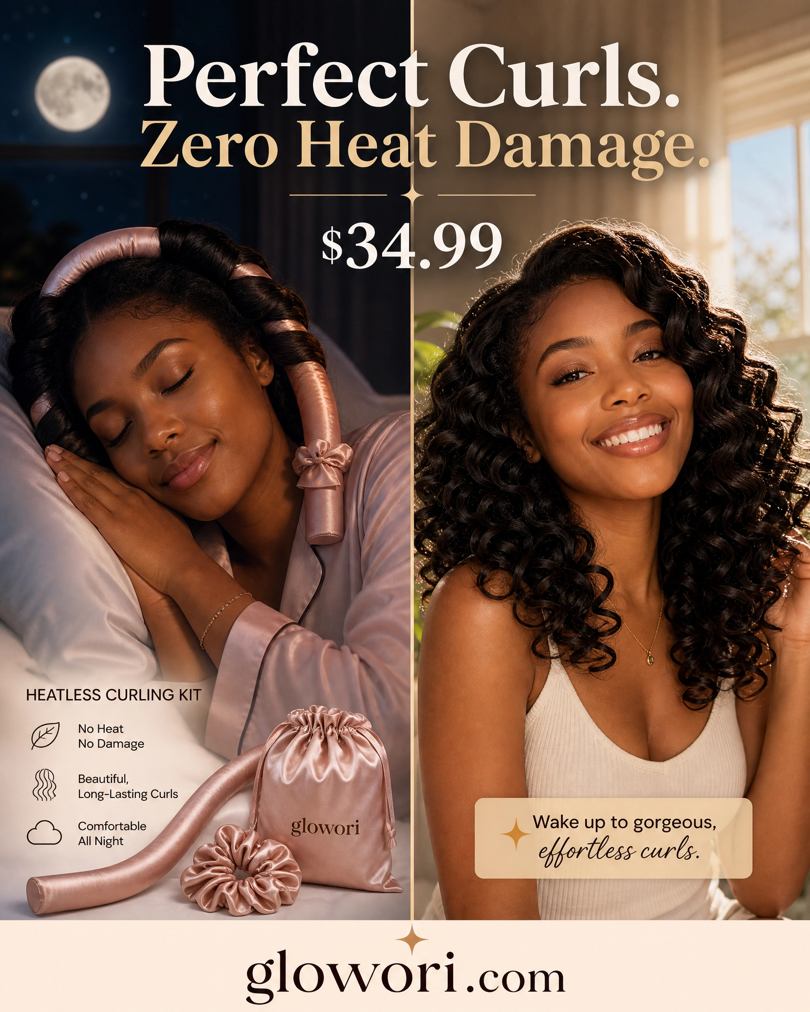 GlowOri CurlSet lifestyle — perfect curls zero heat damage