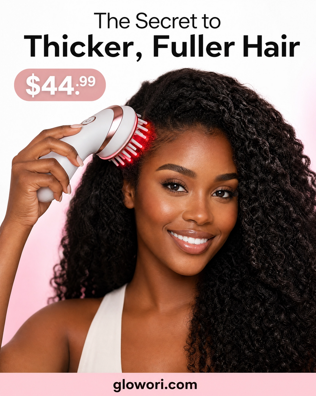 GlowOri ScalpPulse lifestyle photo — thicker fuller hair